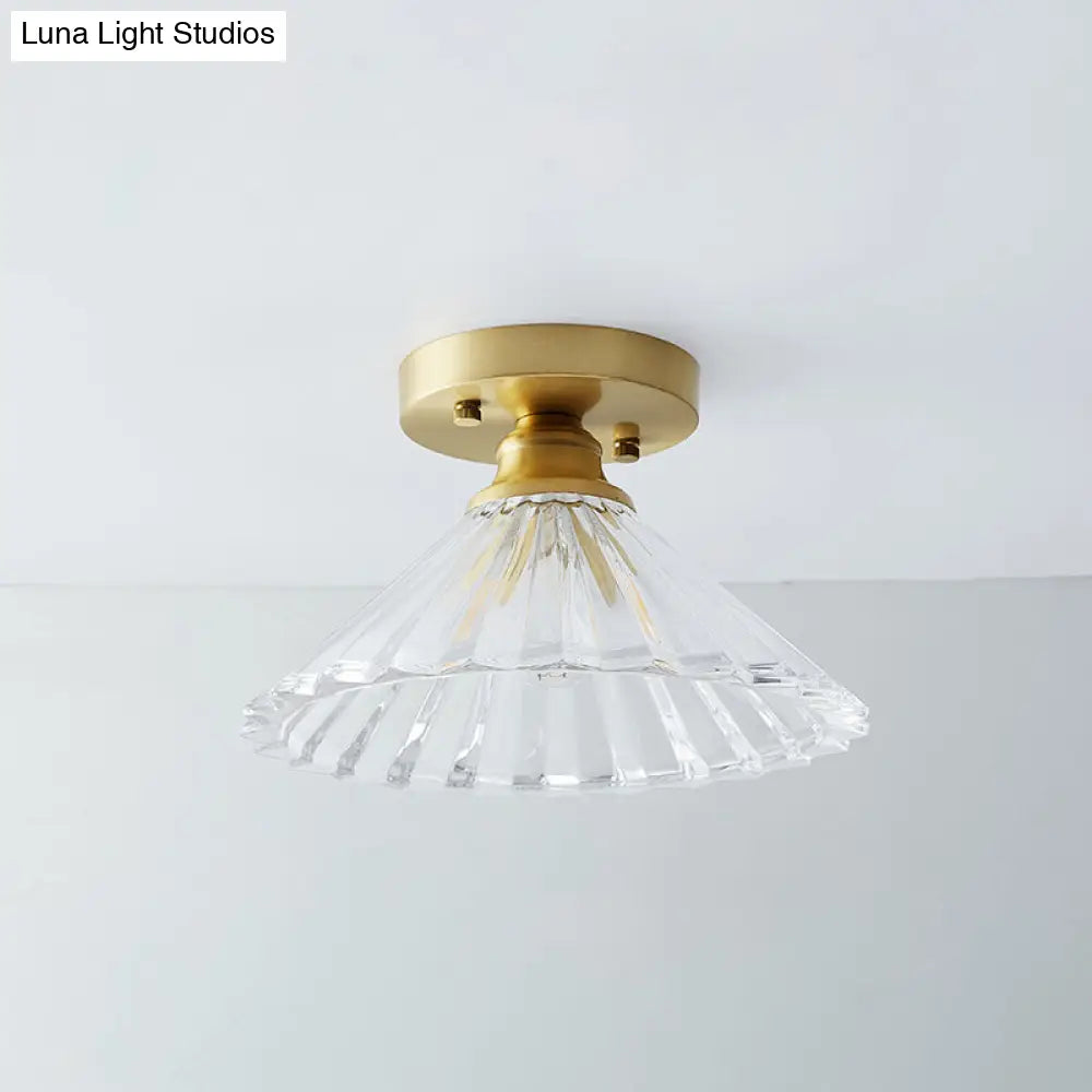 Single Brass Shaded Flushmount Bathroom Ceiling Light In Countryside Style / Cone