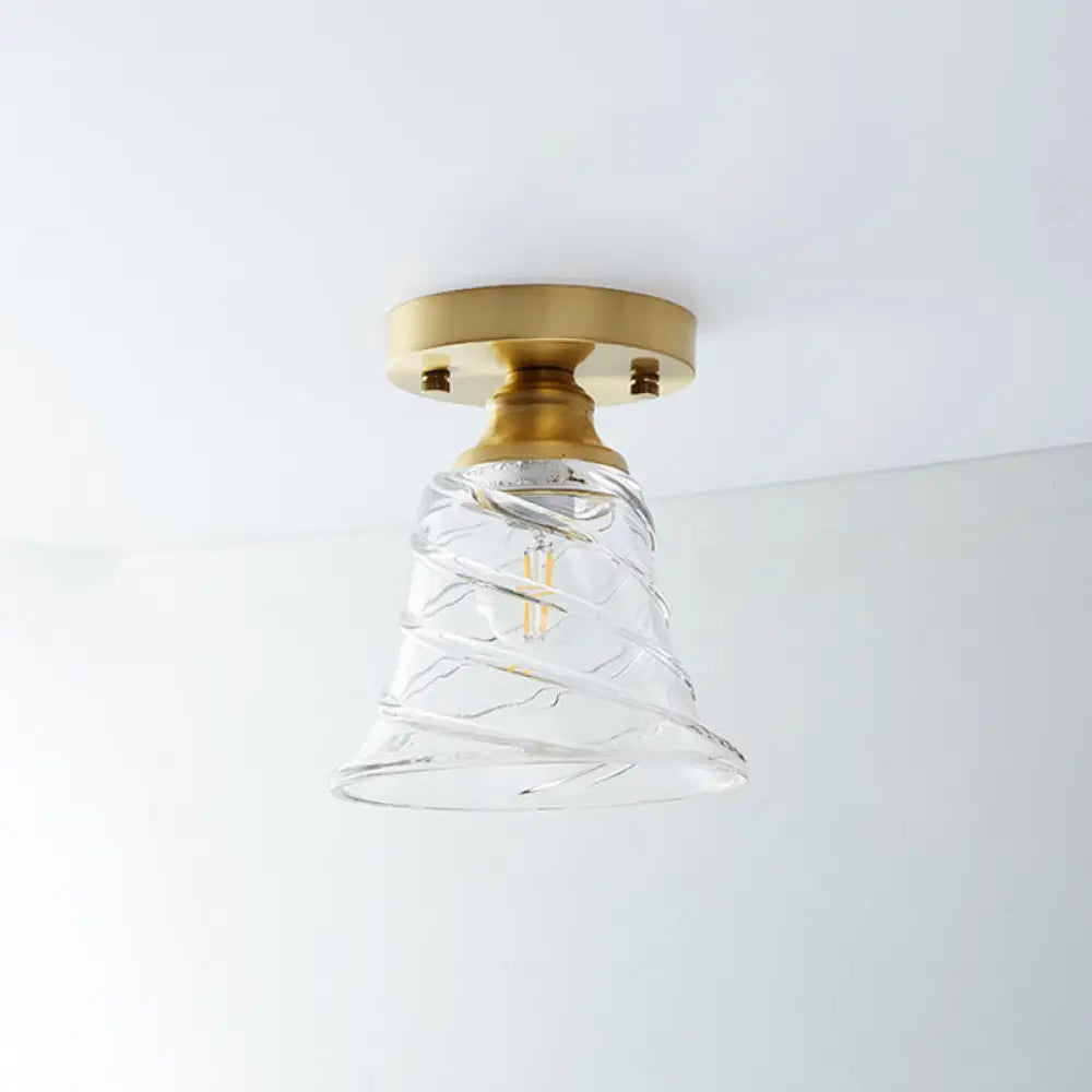 Single Brass Shaded Flushmount Bathroom Ceiling Light In Countryside Style / Bell