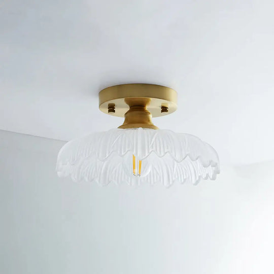 Single Brass Shaded Flushmount Bathroom Ceiling Light In Countryside Style / Flower
