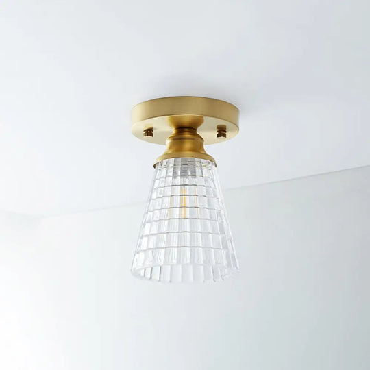 Single Brass Shaded Flushmount Bathroom Ceiling Light In Countryside Style / Trumpet