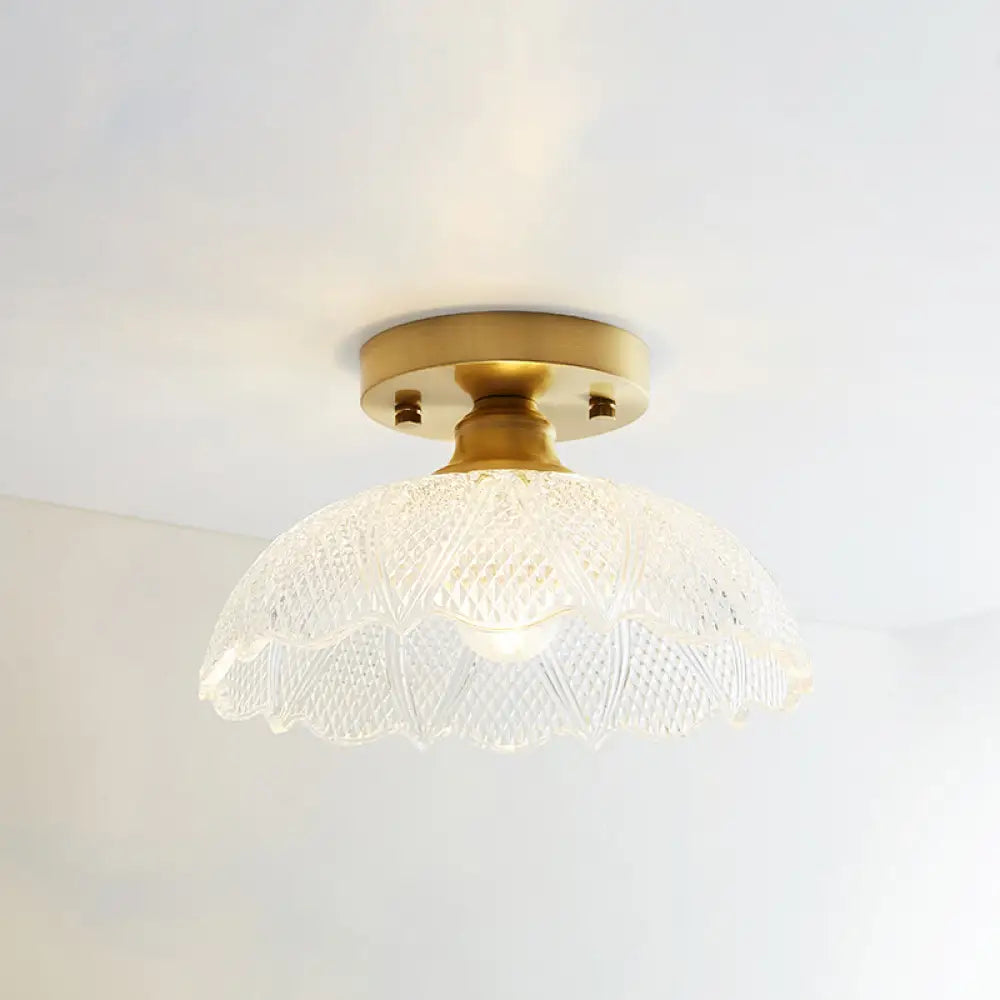 Single Brass Shaded Flushmount Bathroom Ceiling Light In Countryside Style / Umbrella