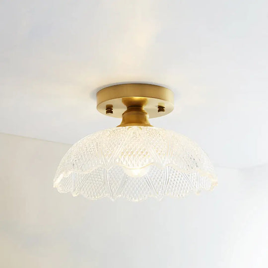 Single Brass Shaded Flushmount Bathroom Ceiling Light In Countryside Style / Umbrella