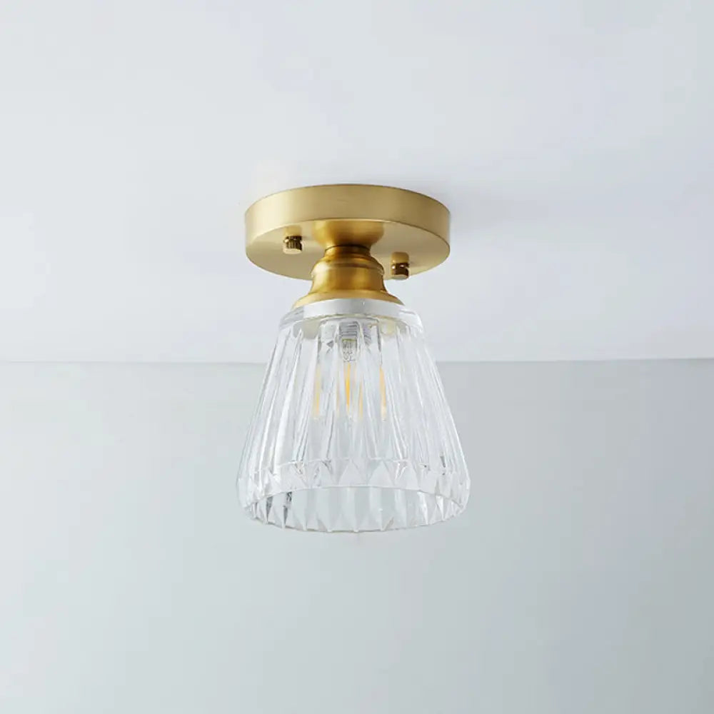 Single Brass Shaded Flushmount Bathroom Ceiling Light In Countryside Style / Wine Glass