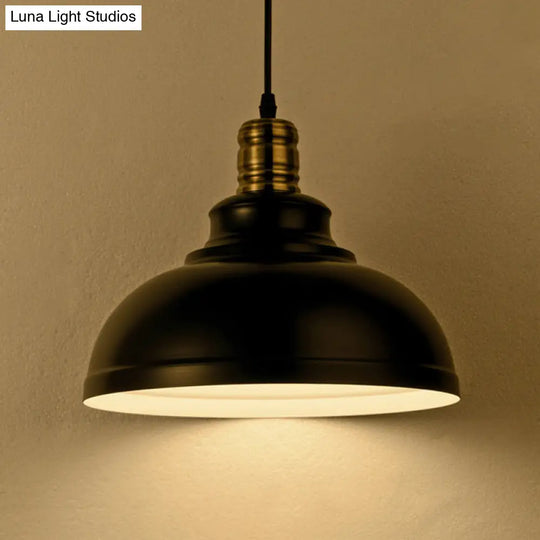 Vintage Metal Pendant Hanging Lamp With Single-Bulb For Dining Room Lighting Black Outer & White