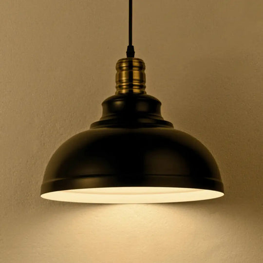 Single-Bulb Vintage Metal Pendant Lamp For Dining Room Pot Cover Hanging Design Black Outer & White