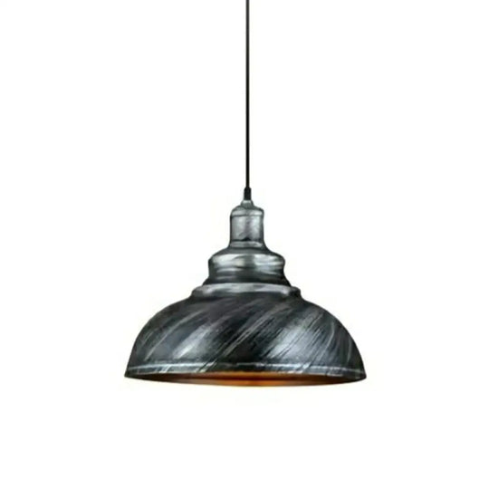 Single-Bulb Vintage Metal Pendant Lamp For Dining Room Pot Cover Hanging Design Silver / 12’