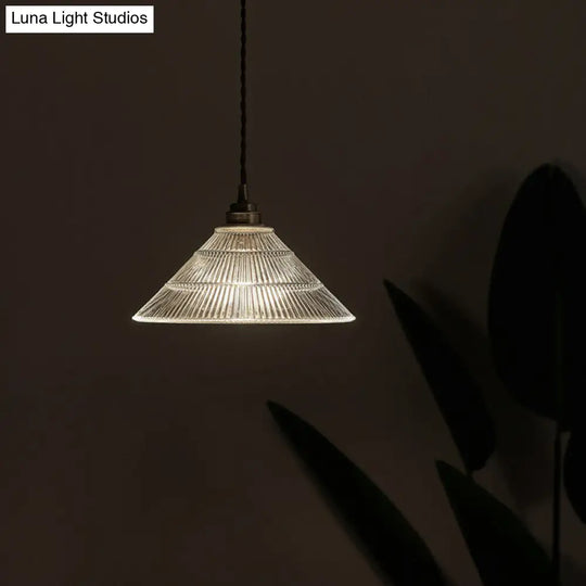 Clear Ribbed Glass Industrial Ceiling Pendant Light