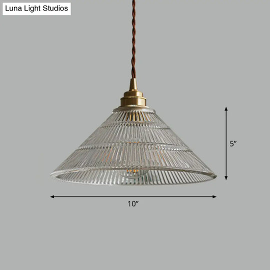 Single Clear Ribbed Glass Conical Ceiling Pendant Light For Industrial Décor