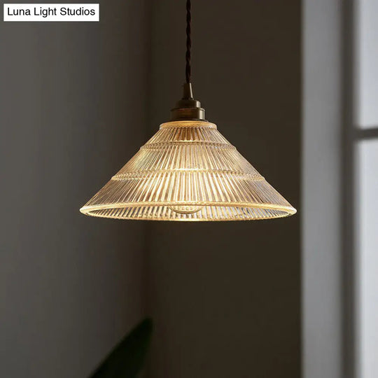 Clear Ribbed Glass Industrial Ceiling Pendant Light