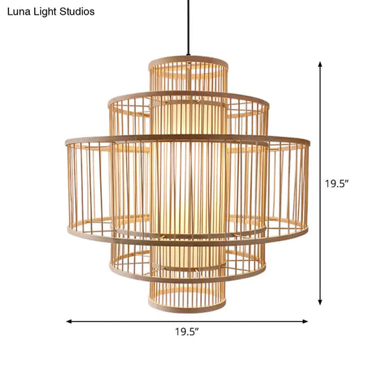 Single-Head Asian Bamboo Hanging Light For Restaurants - 3 Shades 16-31.5 Inches Wide Beige