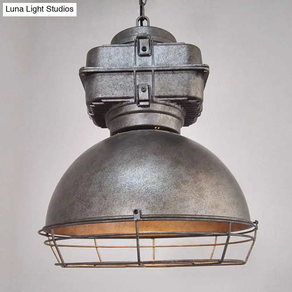 Single Head Industrial Dome Pendant Light With Wire Cage - Metal Mine Lighting