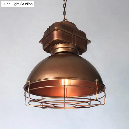 Industrial Dome Pendant Lighting With Metal Mine Light And Wire Cage Copper
