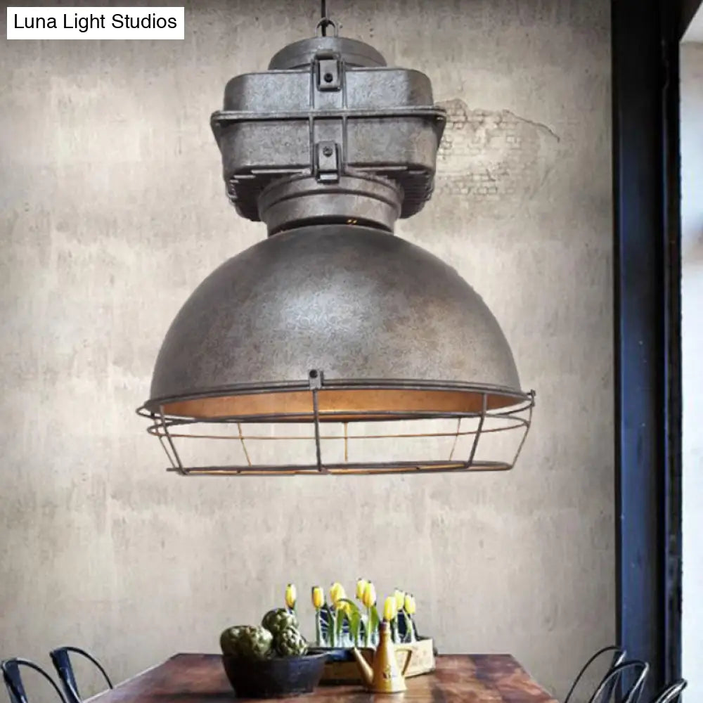 Single Head Industrial Dome Pendant Light With Wire Cage - Metal Mine Lighting