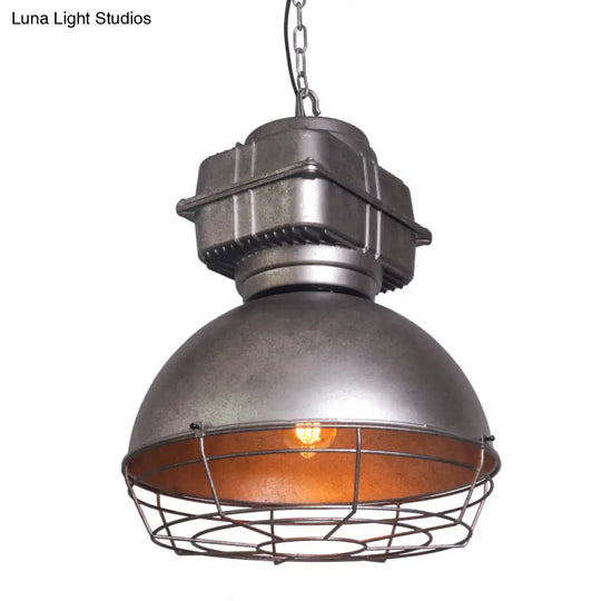 Industrial Dome Pendant Lighting With Metal Mine Light And Wire Cage