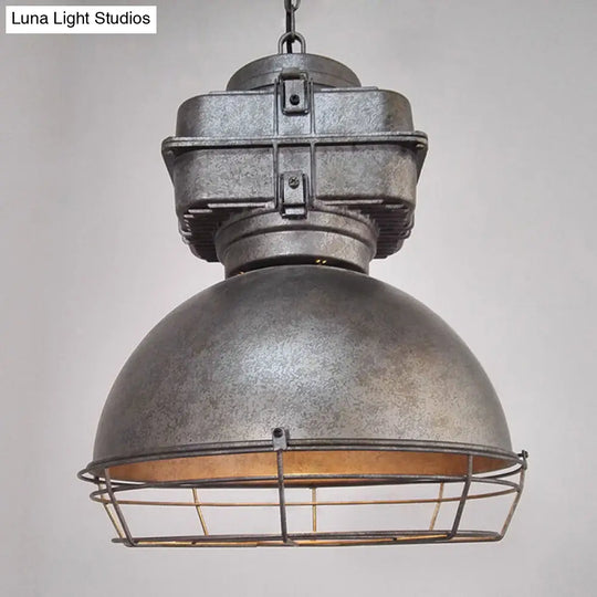 Industrial Dome Pendant Lighting With Metal Mine Light And Wire Cage