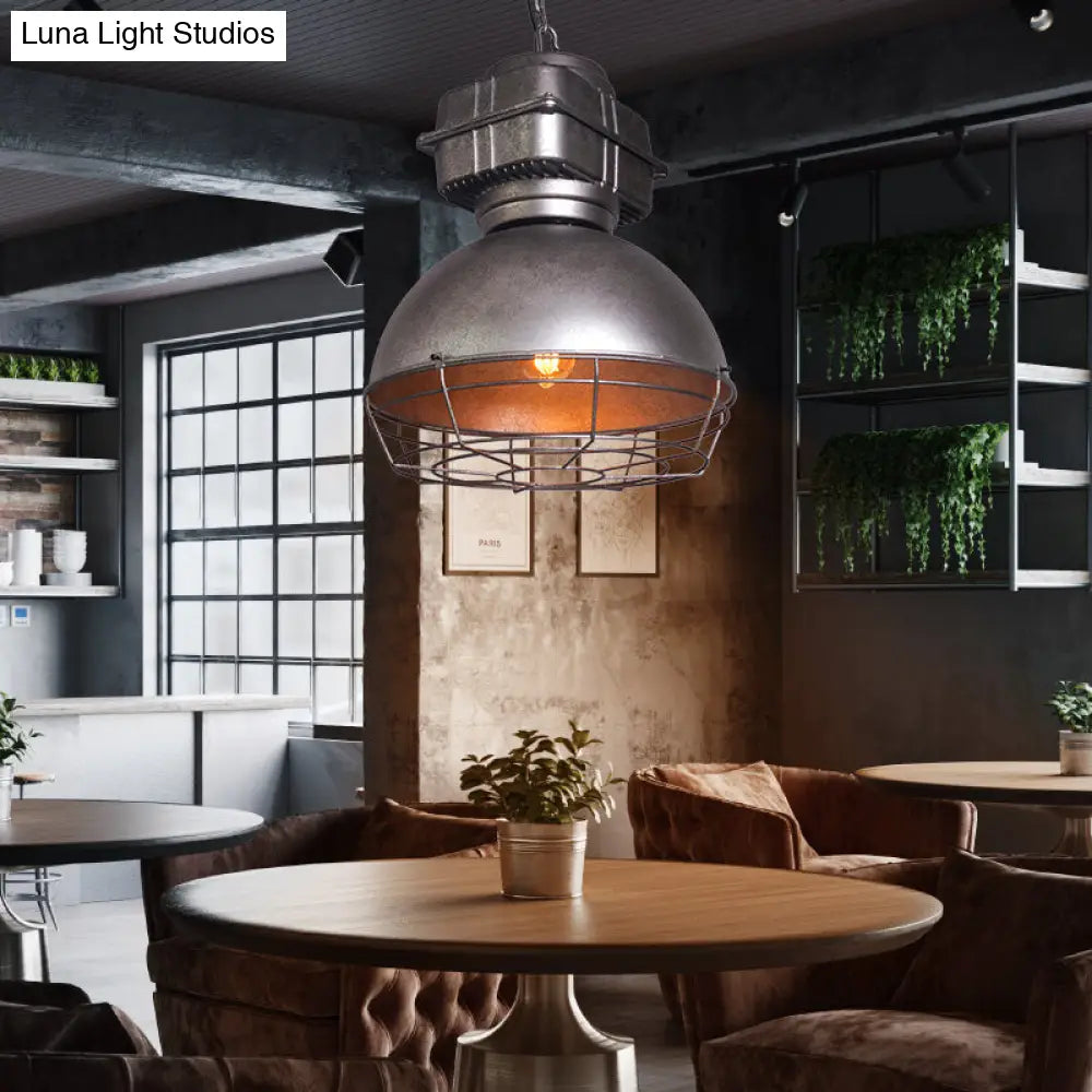 Industrial Dome Pendant Lighting With Metal Mine Light And Wire Cage