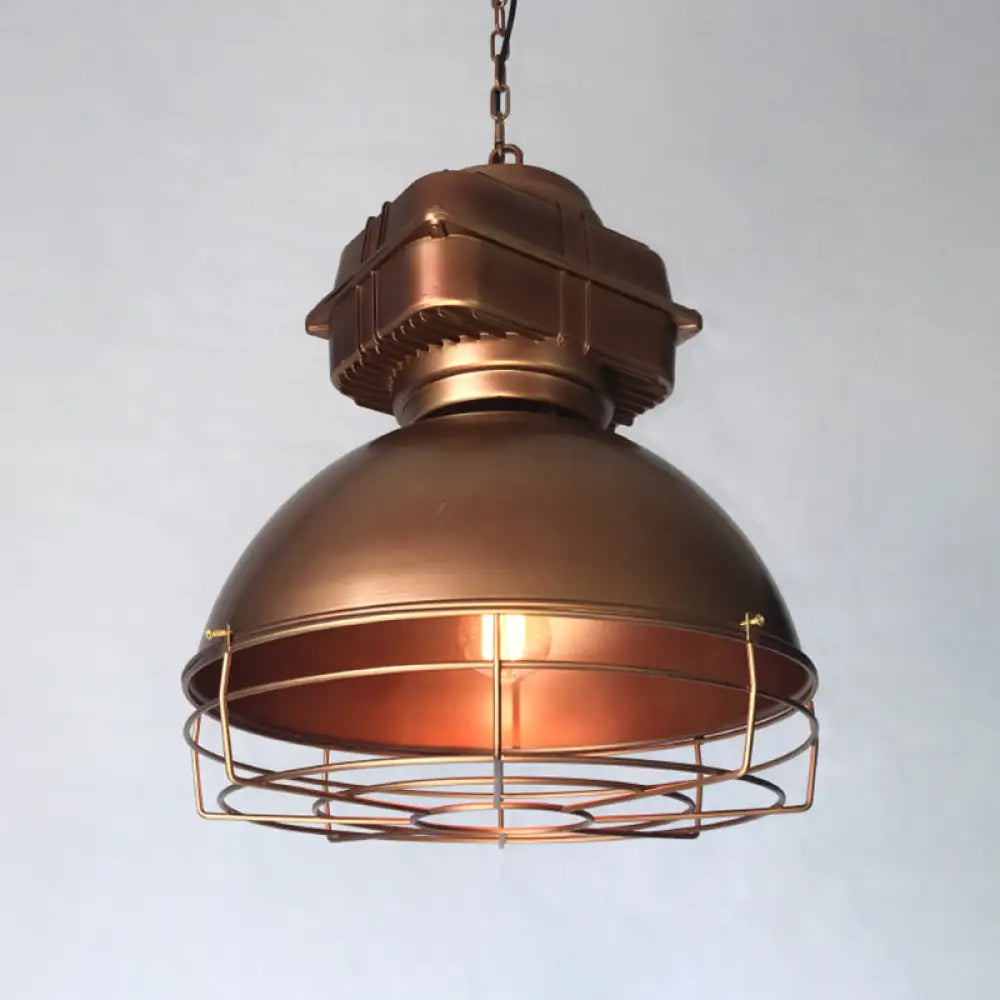 Single Head Industrial Dome Pendant Light With Wire Cage - Metal Mine Lighting Copper