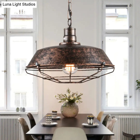 Single Pendant Light Kit With Tapered Cage In Black/Rust - Available 3 Sizes (10’/14’/18’)