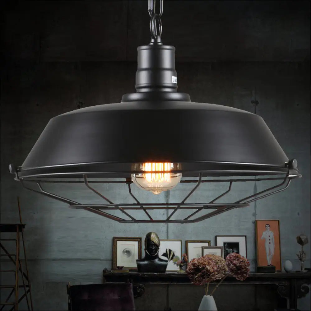 Single Pendant Light Kit With Tapered Cage In Black/Rust - Available 3 Sizes (10’/14’/18’)