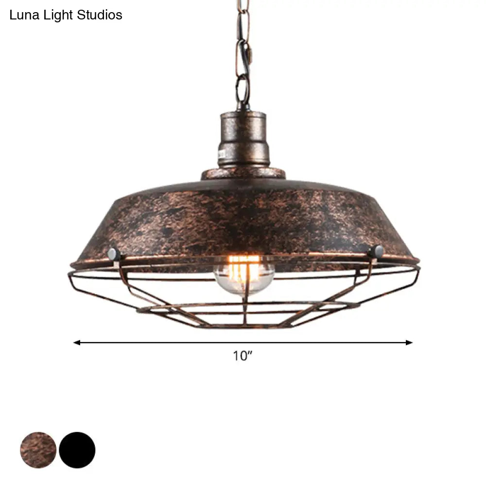 Single Pendant Light Kit With Tapered Cage In Black/Rust - Available 3 Sizes (10’/14’/18’)