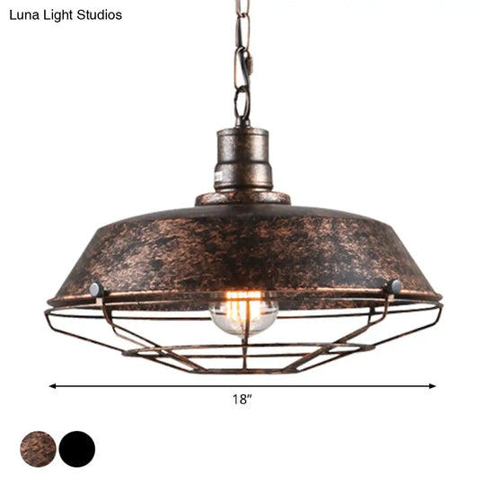 10/14/18 W Single Pendant Light Kit Industrial Barn Iron Hanging Lamp In Black/Rust With Tapered