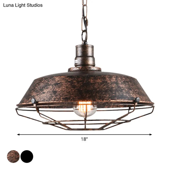 Single Pendant Light Kit With Tapered Cage In Black/Rust - Available 3 Sizes (10’/14’/18’)