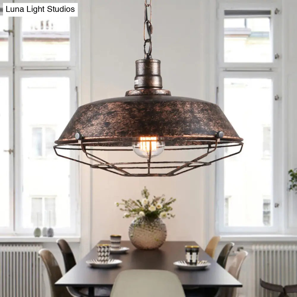 10/14/18 W Single Pendant Light Kit Industrial Barn Iron Hanging Lamp In Black/Rust With Tapered