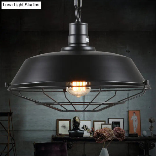 10/14/18 W Single Pendant Light Kit Industrial Barn Iron Hanging Lamp In Black/Rust With Tapered