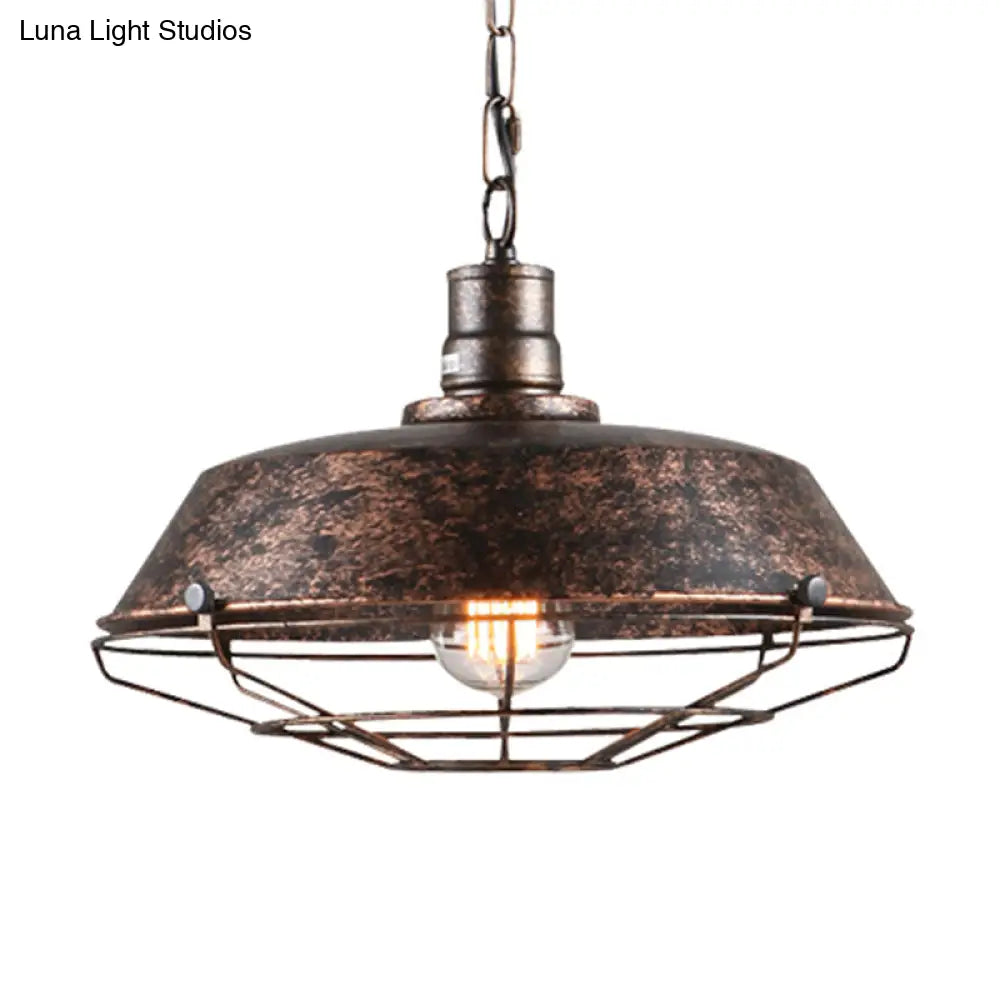 Single Pendant Light Kit With Tapered Cage In Black/Rust - Available 3 Sizes (10’/14’/18’)