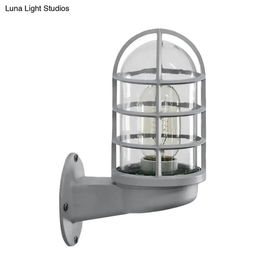 Single Transparent Glass Wall Lamp With Wire Cage - Loft Capsule In Pink/Blue/Rust