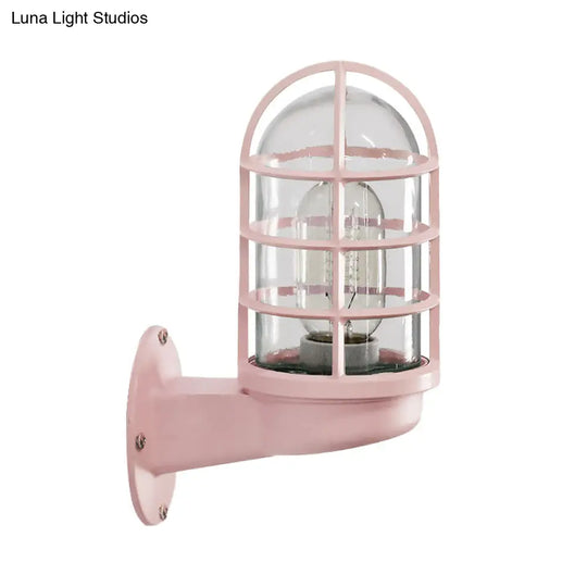 Single Transparent Glass Wall Lamp With Wire Cage - Loft Capsule In Pink/Blue/Rust