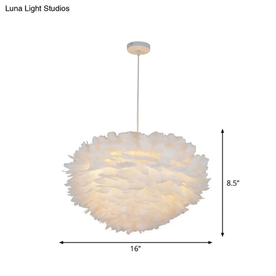 Single White Feather Pendant Light Fixture - Simple And Stylish Ceiling Suspension Lamp For Dining