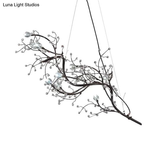 Situla - Metallic Thin Branch Chandelier With Crystal Bead 10 Lights Romantic Suspension Light For