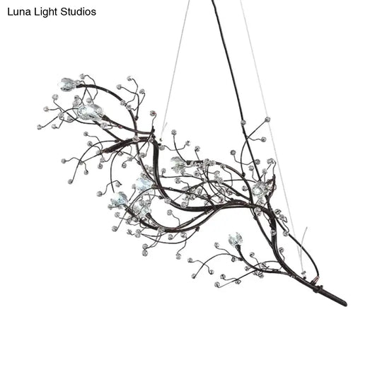 Romantic Crystal Bead Chandelier: Metallic Thin Branch Design 10 Lights For Boutique