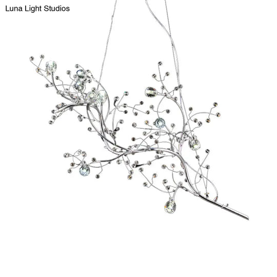 Situla - Metallic Thin Branch Chandelier With Crystal Bead 10 Lights Romantic Suspension Light For