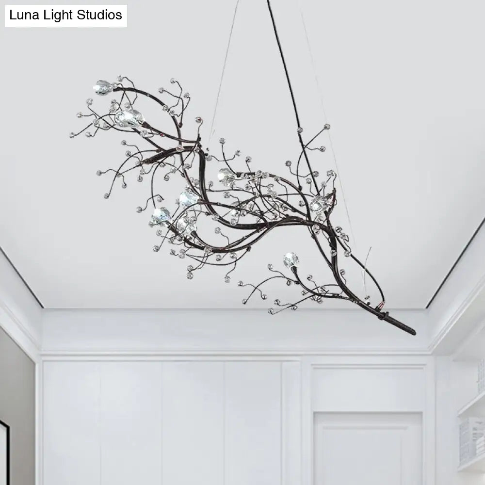 Romantic Crystal Bead Chandelier: Metallic Thin Branch Design 10 Lights For Boutique