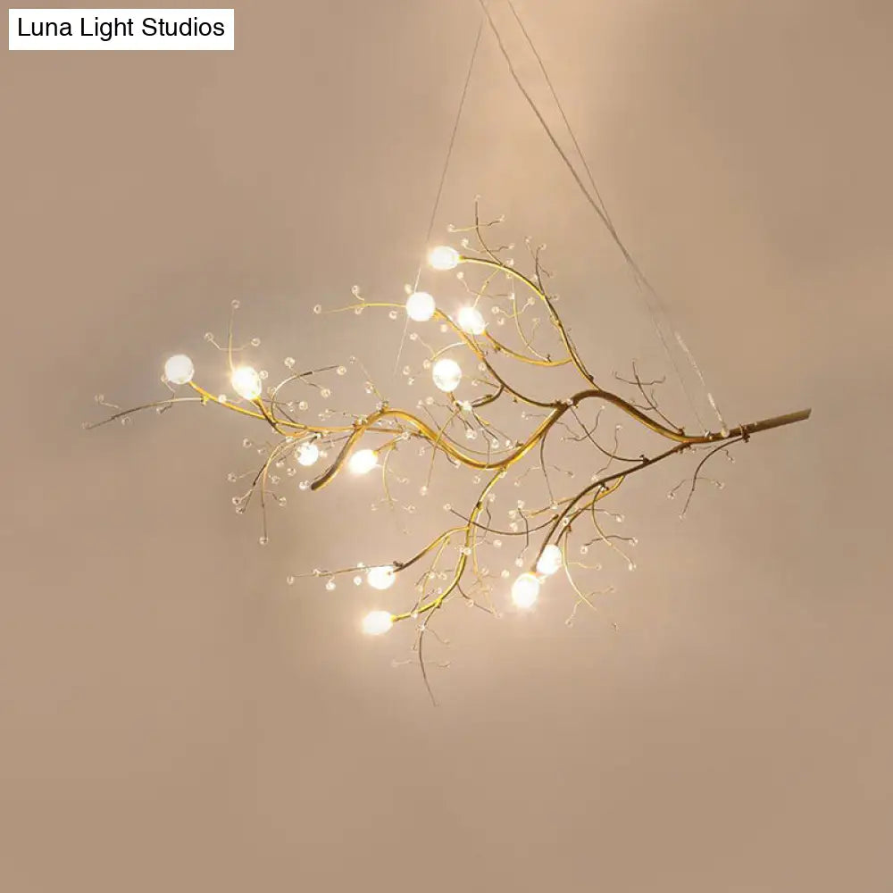 Romantic Crystal Bead Chandelier: Metallic Thin Branch Design 10 Lights For Boutique