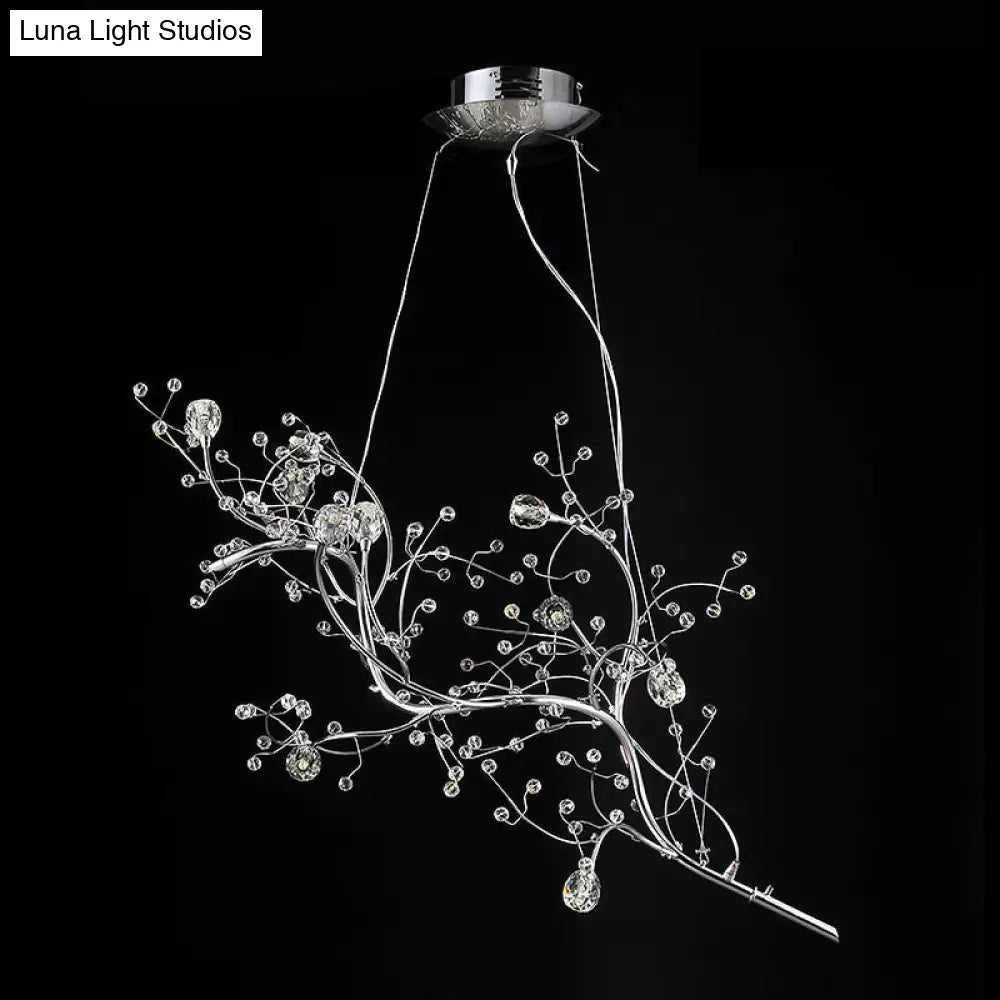 Situla - Metallic Thin Branch Chandelier With Crystal Bead 10 Lights Romantic Suspension Light For