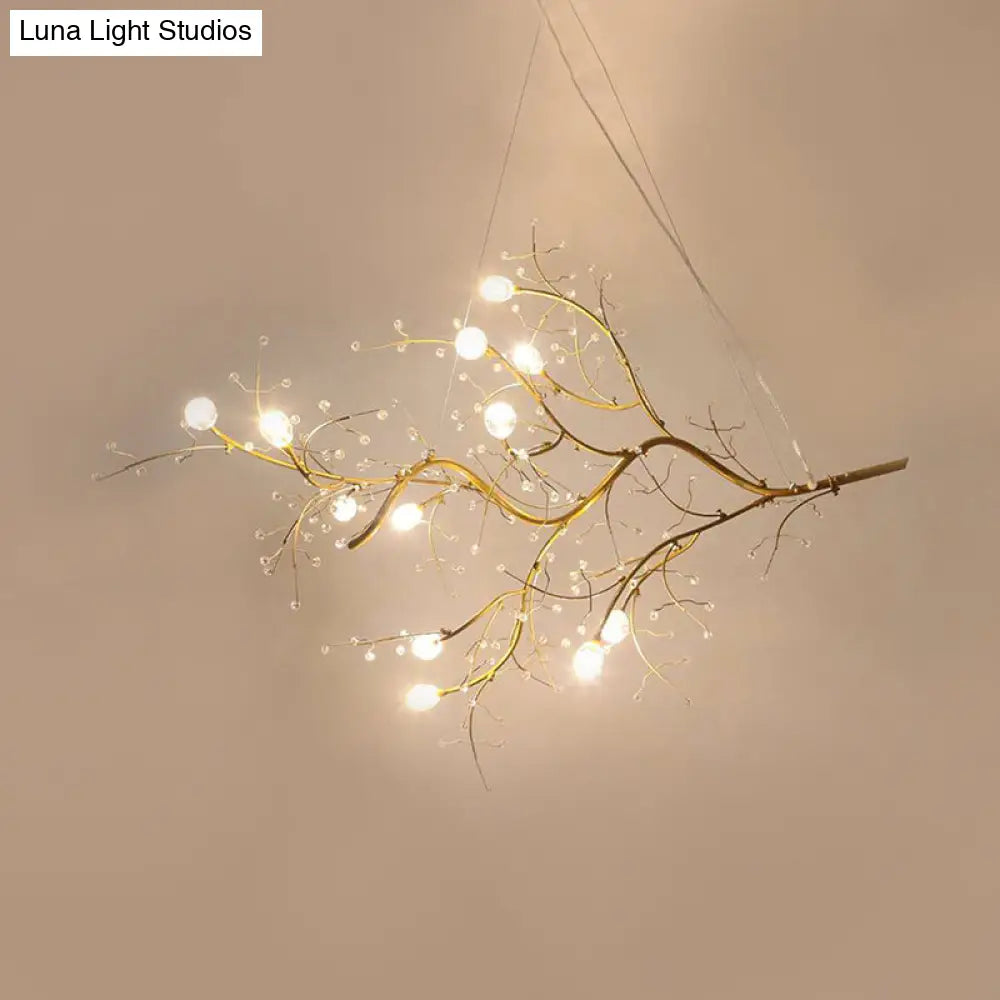 Situla - Metallic Thin Branch Chandelier With Crystal Bead 10 Lights Romantic Suspension Light For