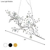 Situla - Metallic Thin Branch Chandelier With Crystal Bead 10 Lights Romantic Suspension Light For