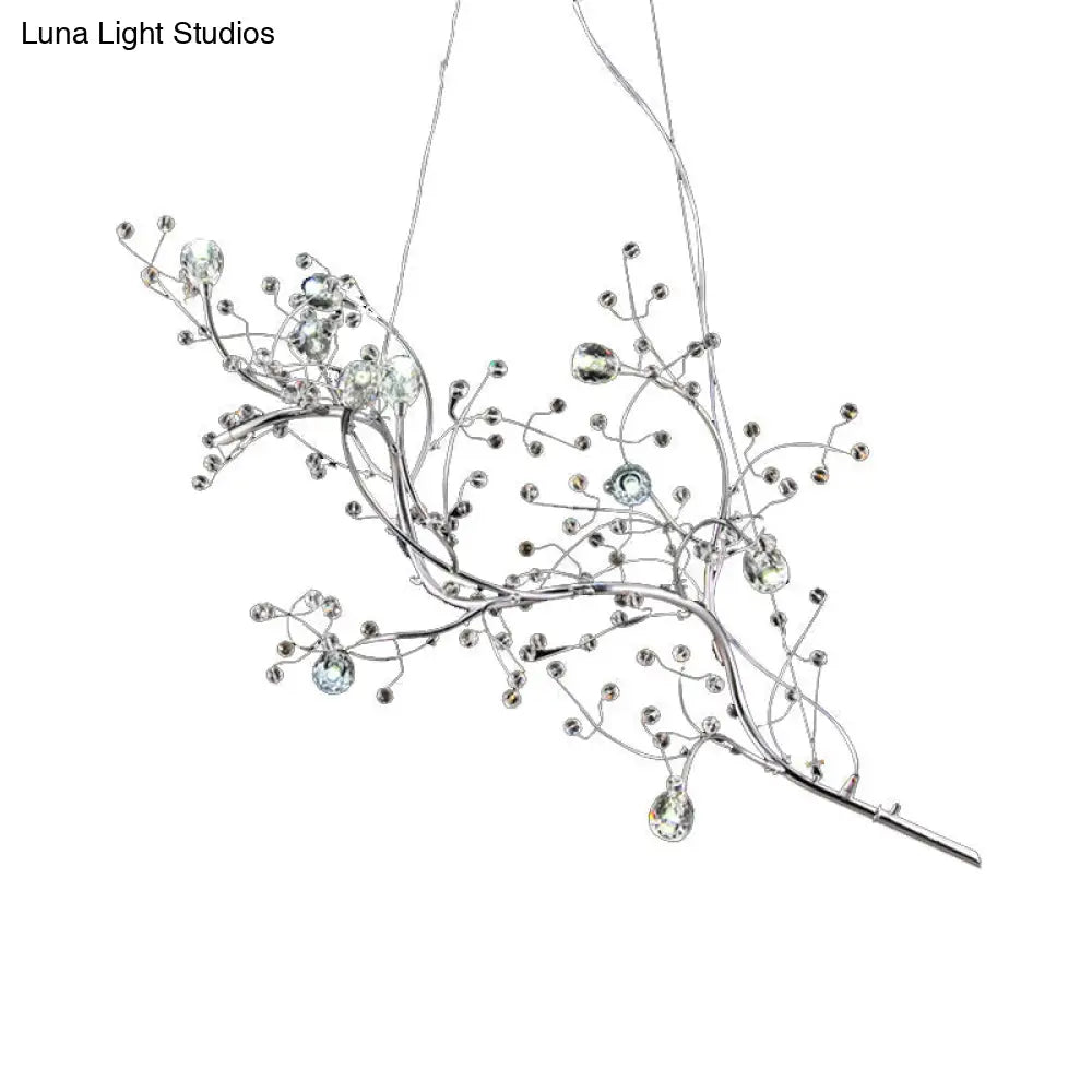 Romantic Crystal Bead Chandelier: Metallic Thin Branch Design 10 Lights For Boutique