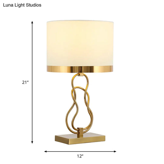 Situla - Vintage Brass 1-Light Task Lamp Fabric Drum Shade Nightstand Lighting With Gourd Base