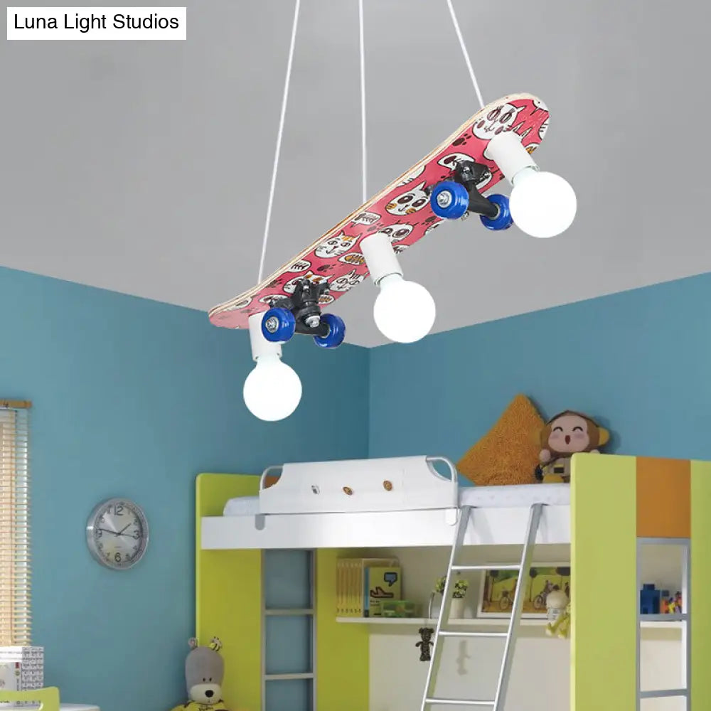 Skateboard Inspired Hanging Chandelier With 3 Lights For Kids Bedroom