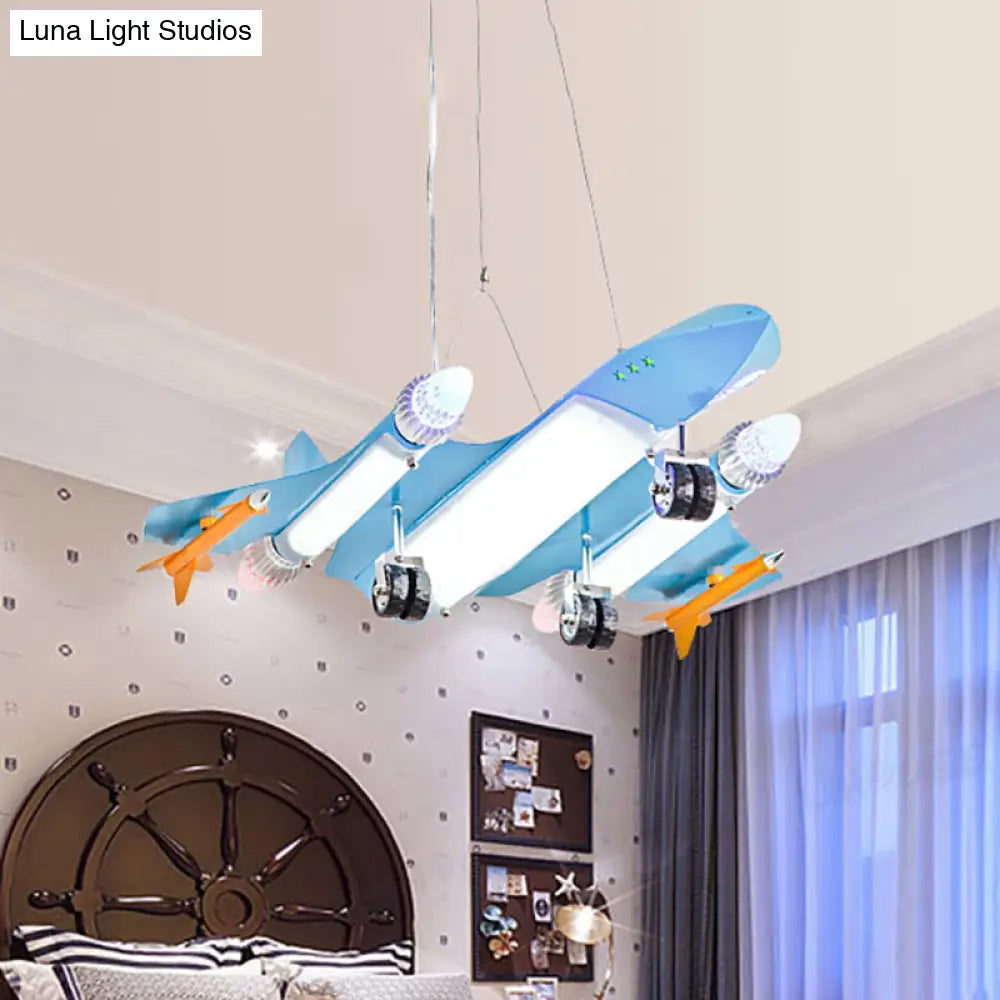 Sky Blue Cartoon Kids Metal Pendant Light For Plane-Themed Kindergarten Game Room