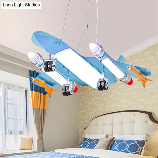 Sky Blue Cartoon Kids Metal Pendant Light For Plane-Themed Kindergarten Game Room