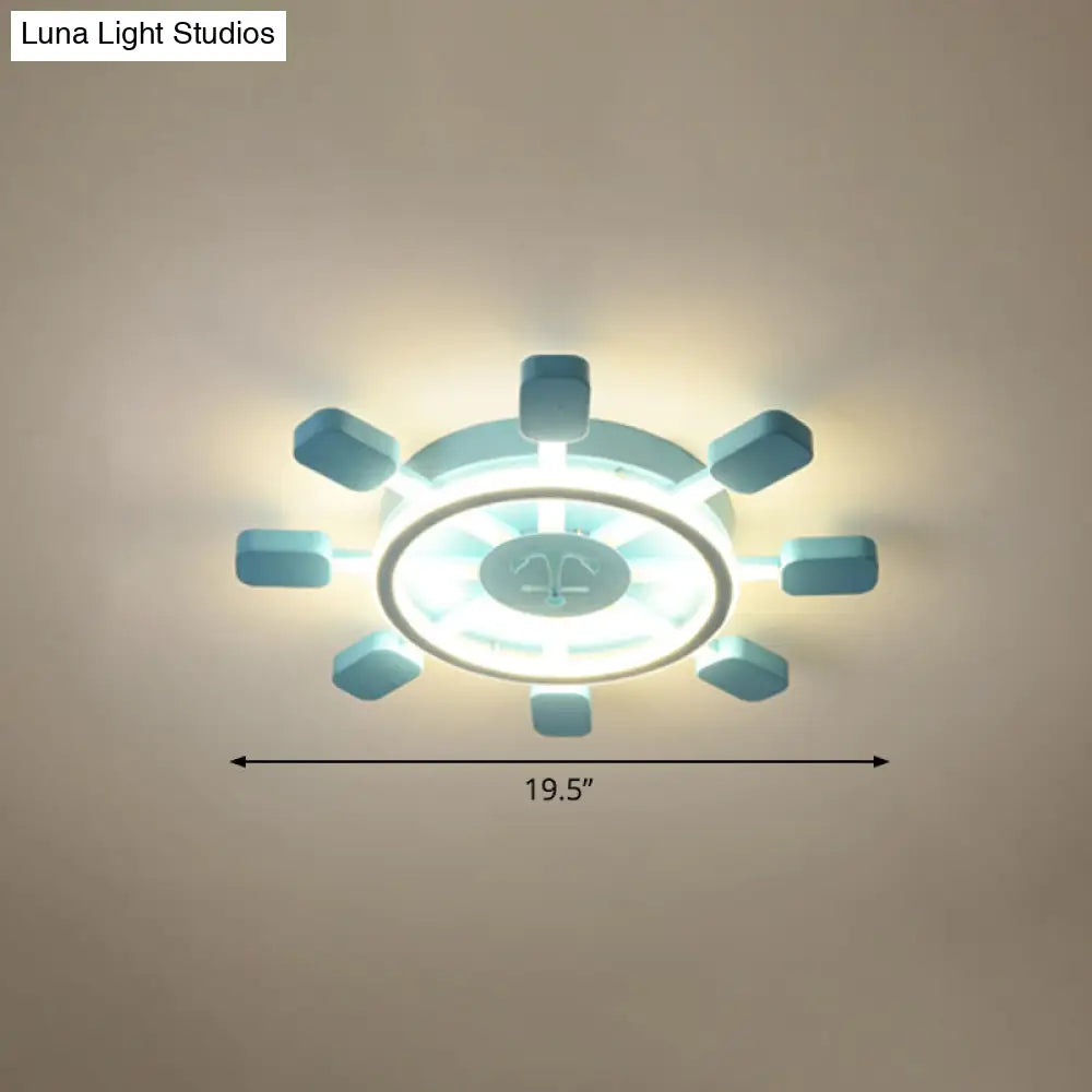 Sky Blue Led Flush Light Fixture - Childrens Bedroom Aluminum Rudder Ceiling