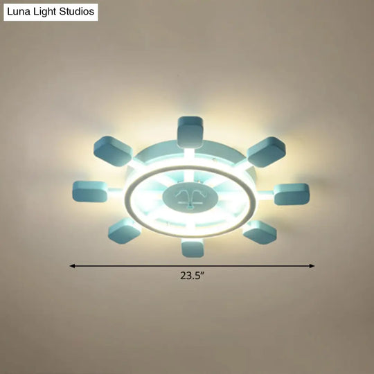 Sky Blue Led Flush Light Fixture - Childrens Bedroom Aluminum Rudder Ceiling