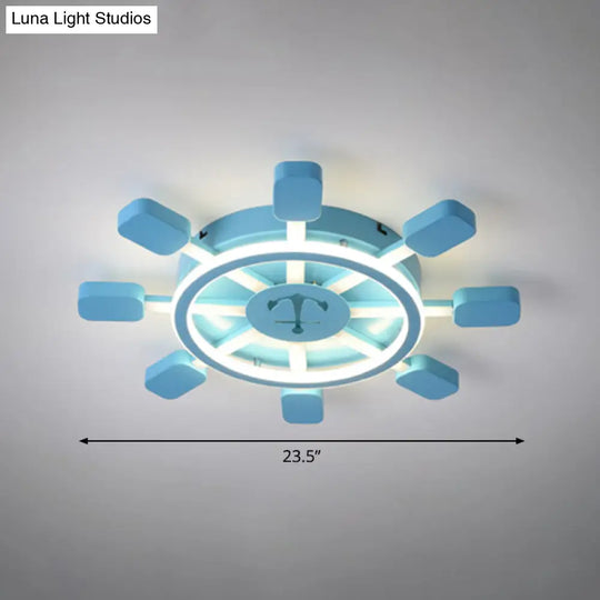 Sky Blue Led Flush Light Fixture - Childrens Bedroom Aluminum Rudder Ceiling