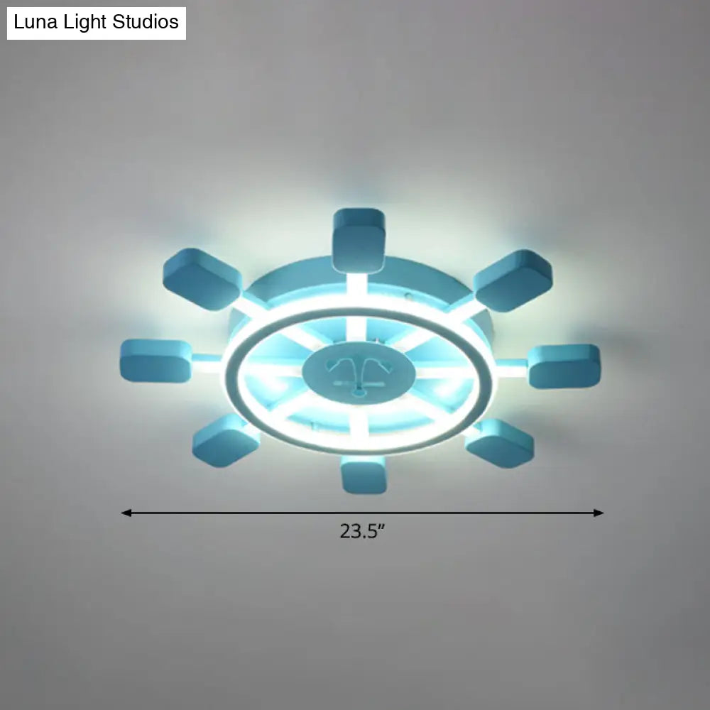 Sky Blue Led Flush Light Fixture - Childrens Bedroom Aluminum Rudder Ceiling