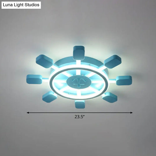 Sky Blue Led Flush Light Fixture - Childrens Bedroom Aluminum Rudder Ceiling